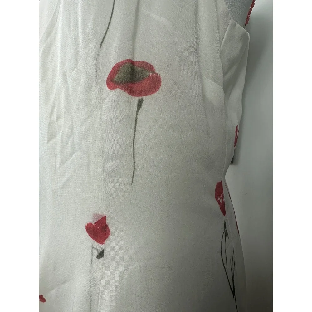 Vintage Y2K White Dress w/ Red Poppy Floral Design & Beaded Straps - SIZE 10‎ - Picture 7 of 8